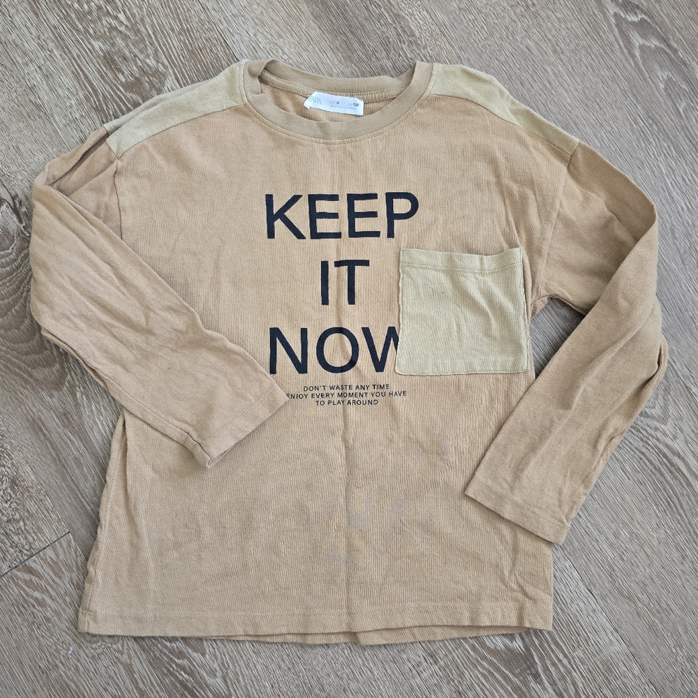 Zara Tan Long Sleeve Kids Tee with Bold Print